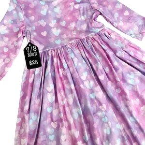 Girls' Heart Print Dress - Pink and Purple